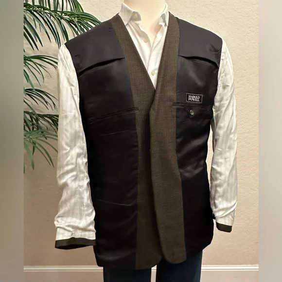 HAROLD POWELL BLAZER SIZE 44 BROWN CHECK SPORT COAT WOOL CASHMERE SUIT JACKET